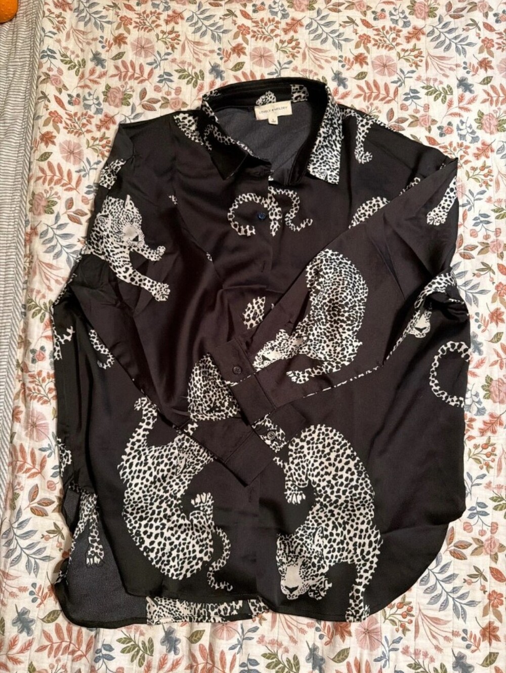 Burberry Black Button-Down Shirt with White Leopard Motif